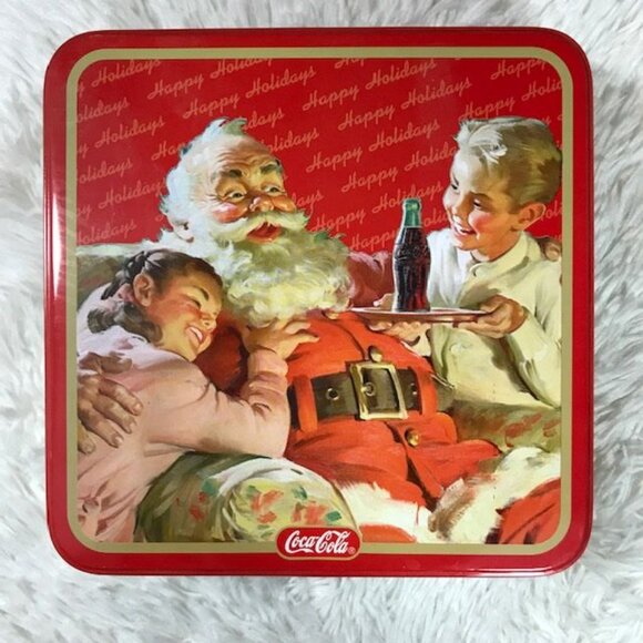 Set of 2 Vintage Coca-Cola Santa and Sweet Kids Tin + Coke Bottle Tin Set - Picture 2 of 15